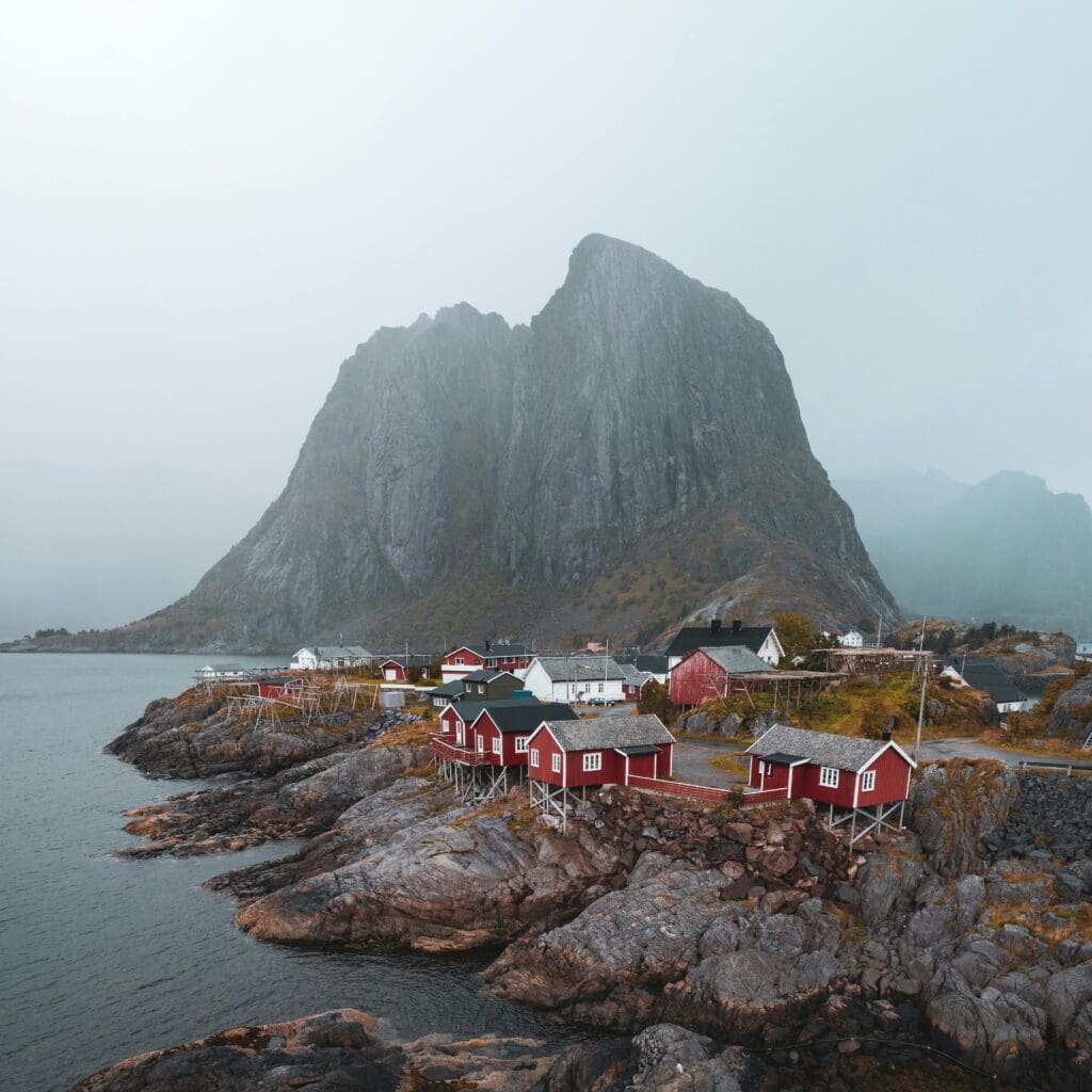 Lofoten Islands in Norway featuring dramatic mountains, fjords, and coastal villages, a popular destination for elopements